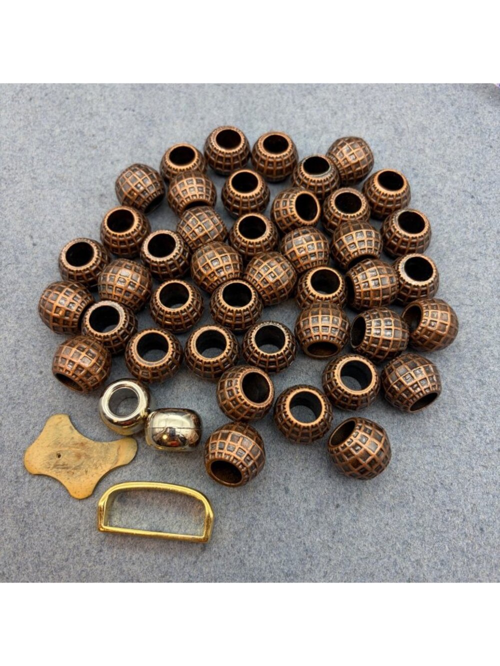 Vintage Beads Lot Bronze Tone 3/4 In Round Grid Retro Craft Supply DIY Necklace